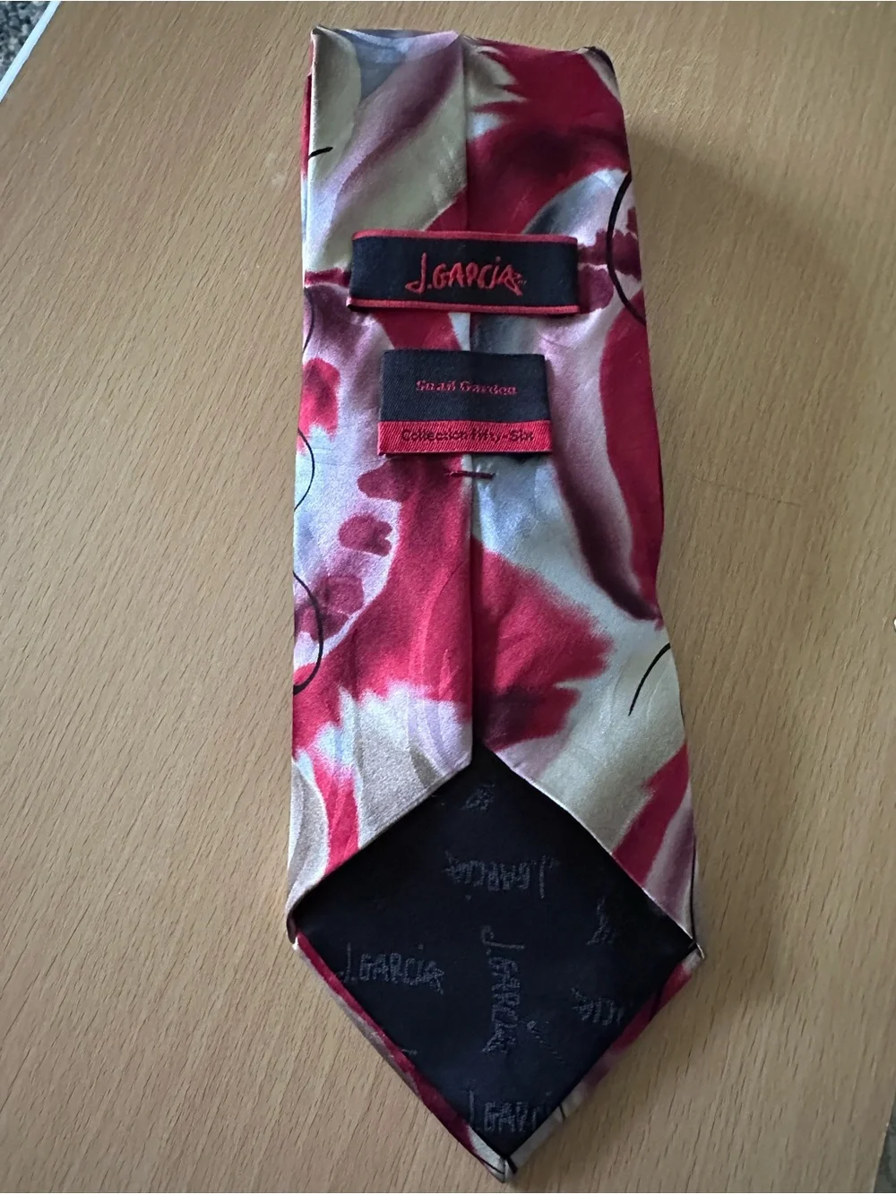 J. Garcia Snail Garden Red, Silver & Black Swirl Silk Tie